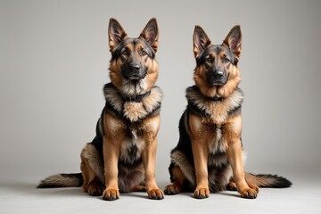 Naklejka na ściany i meble Dos perros pastor alemán, sentados, sobre fondo blanco