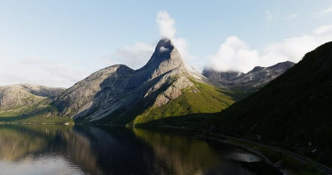 Stetind - Stetinden, A National Mountain Of Norway By Tysfjorden In Summer. - aerial shot