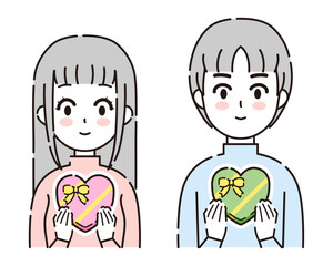 ハートのプレゼント を持つ人物イラスト2