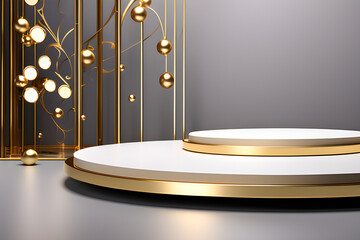 Glamorous luxury: a golden pedestal with a blank space generative ai