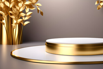 Glamorous luxury: a golden pedestal with a blank space generative ai