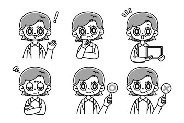 年配女性の医者セット　白黒