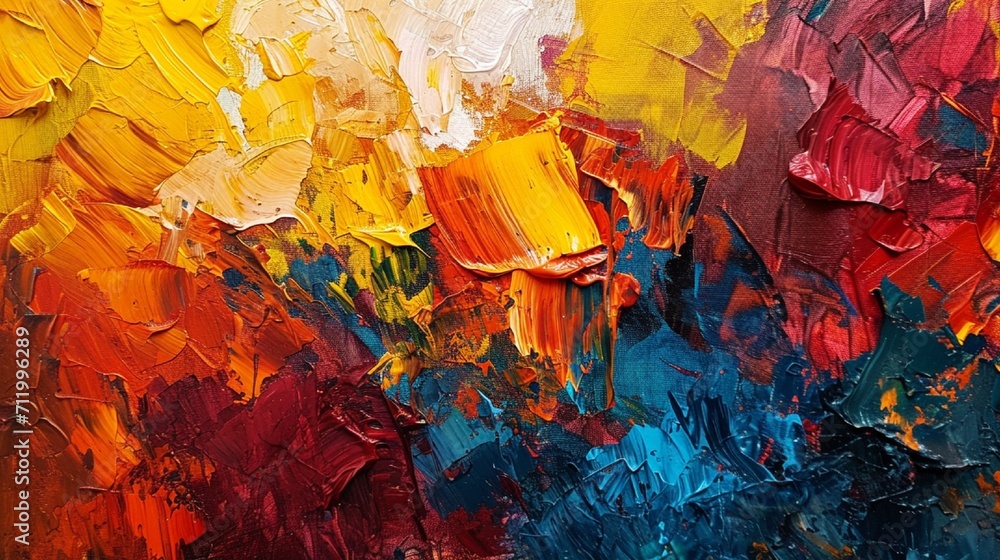 Poster abstract art with bold, impasto brushstrokes in primary colors, creating a dynamic and textured surf
