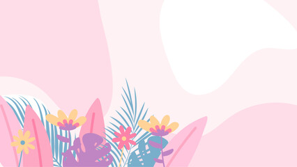 Fototapeta na wymiar Colorful colourful vector floral hello spring concept background. Vector summer background with vegetation, flower, and leaf for poster, banner, and presentation