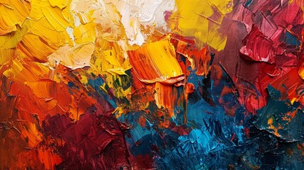 Abstract art with bold, impasto brushstrokes in primary colors, creating a dynamic and textured surface.