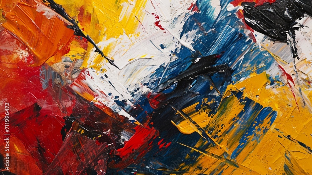 Poster abstract art with bold, impasto brushstrokes in primary colors, creating a dynamic and textured surf