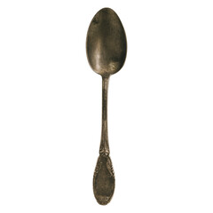 Old antique spoon on a transparent  background. Isolated. Flat lay vintage spoon . classical...