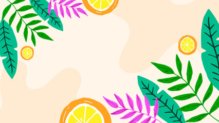 Colorful colourful vector illustrated floral spring background with flowers and leaves. Vector summer background with vegetation, flower, and leaf for poster, banner, and presentation