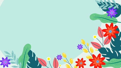 Colorful colourful vector creative floral spring background. Vector summer background with vegetation, flower, and leaf for poster, banner