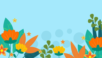 Fototapeta na wymiar Colorful colourful vector illustrated floral spring background. Vector summer background with vegetation, flower, and leaf for poster, banner