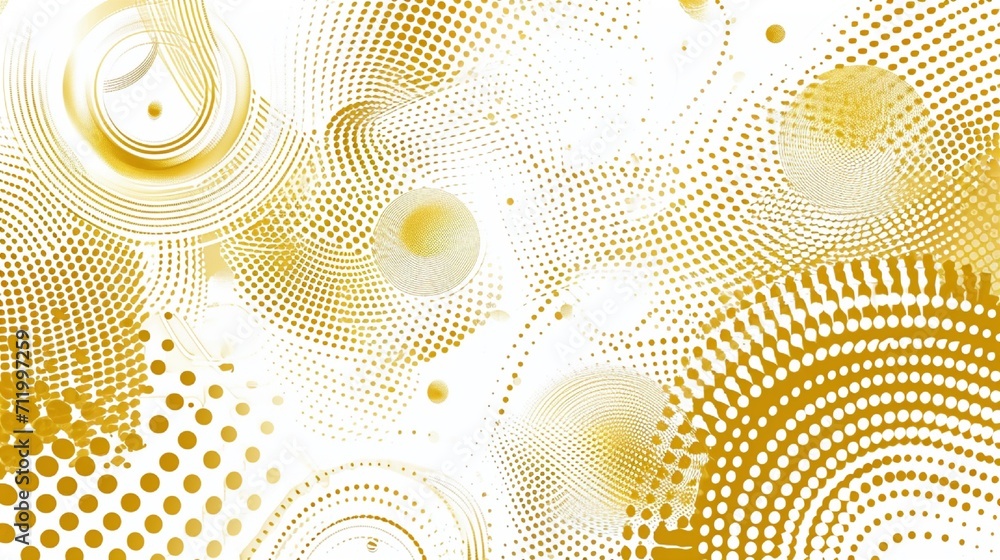Poster abstract background with circles and halftone dots pattern. gold and white background.