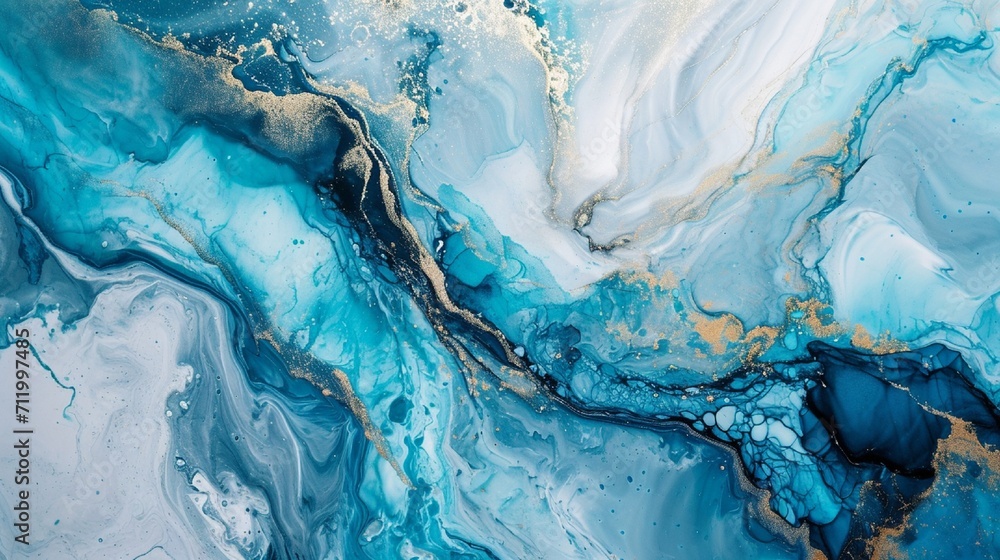 Poster abstract canvas art displaying a mix of cool blue and white marble patterns, creating a calm and ref