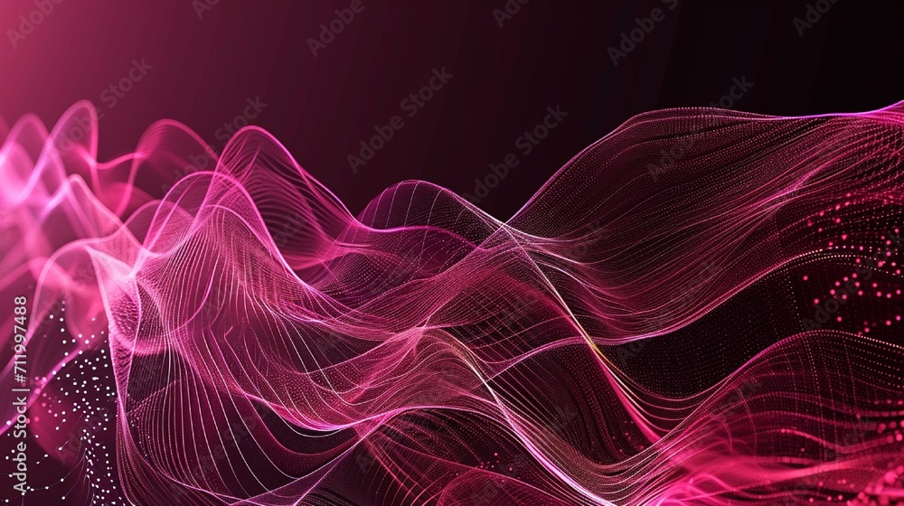 Poster abstract burgundy background poster with dynamic waves. technology network vector illustration.