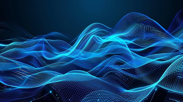 Fototapeta Abstract blue background poster with dynamic waves. Technology network vector illustration.