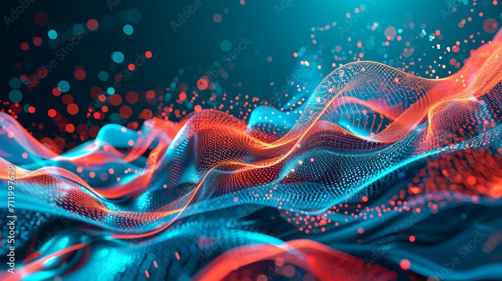 Poster abstract coral background poster with dynamic waves. technology network vector illustration.
