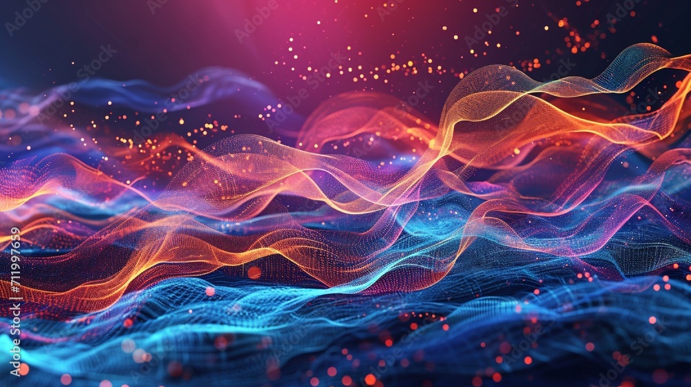 Poster abstract coral background poster with dynamic waves. technology network vector illustration.