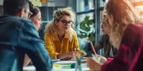 Foto op Plexiglas confident  manager guiding a diverse team through a complex project with effective leadership © StockWorld