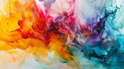 Abstract canvas with a vibrant explosion of rainbow-colored fluid inks.