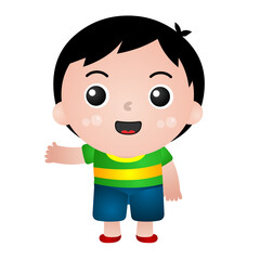 Illustration of a boy in various poses: sick, sick, stomach ache, runny nose