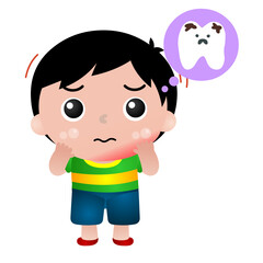 Illustration of a boy in various poses: sick, sick, stomach ache, runny nose