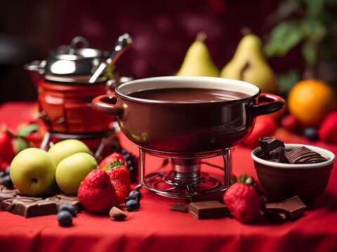 chocolated in bowl with fruid in around, ai generative
