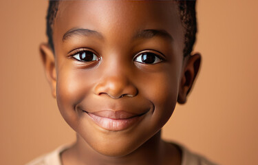 Portrait of a child black boy against a light brown background