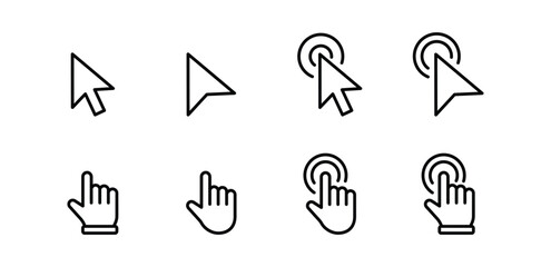Cursors icons click set. Cursors icon click, Clicking cursor, pointing hand click icon vector illustration