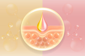 Hyaluronic acid hair and skin solutions ad, gold and pink collagen serum drop with cosmetic advertising background ready to use, illustration vector.