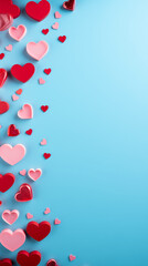 Valentine's Day wallpaper with red and pink hearts on blue background
