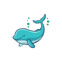 Fotobehang Cute Blue Whale illustration © ginnnart