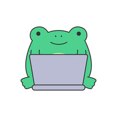 Cute frog with laptop. Vector illustration in a flat style.