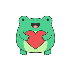 Cute frog holding a heart. Vector illustration in cartoon style.
