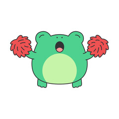 Funny cartoon frog with pompom. Vector illustration for your design