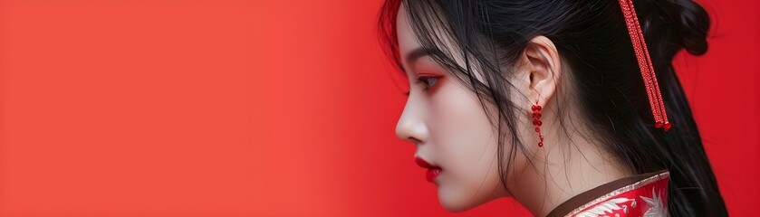 Portrait of young beautiful chinese female wearing traditional chinese clothes, generative AI