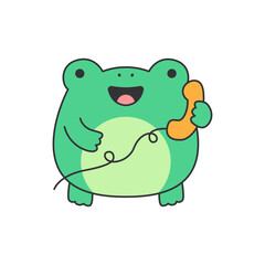Cute frog talking on the phone. Vector illustration in flat style