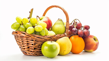 basket of fruits on white background 