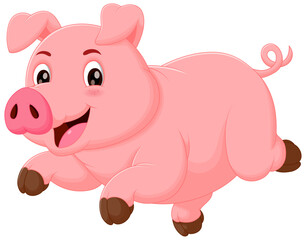Cute Pig Cartoon Running Vector Illustration. Animal Nature Icon Concept Isolated Premium Vector