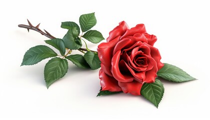 A Single Rose: A Timeless Symbol of Love and Beauty Captured in Three Dimensions Against a Simple White Backdrop