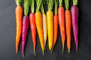 Foto op Canvas Top view of fresh organic rainbow carrots, concept of healthy food. © Rattanapon