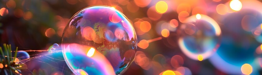 Soap bubbles reflecting a rainbow of colors, emphasizing the iridescence created by sunlight, background image, generative AI - obrazy, fototapety, plakaty