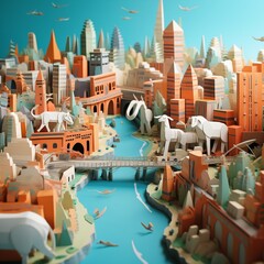 3D origami town