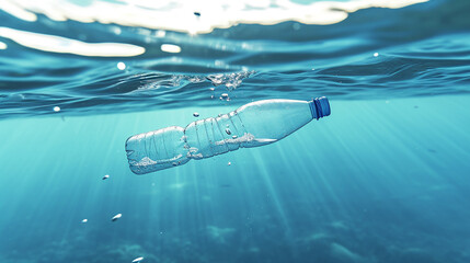 Plastic bottle floating in ocean pollution 