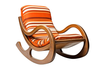 Rocking chair upholstered with orange leather. isolated on a Transparent background. Generative AI