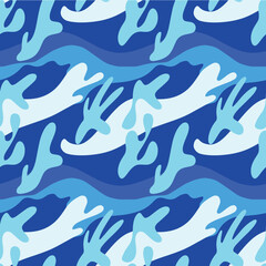 seamless pattern of waves in blue color