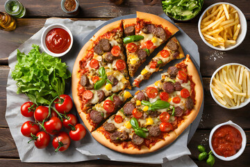pizza with salami and vegetables