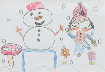 子供が描いた雪だるまの絵