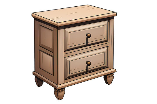 Wooden nightstand furniture with drawers isolated on a Transparent background. Generative AI