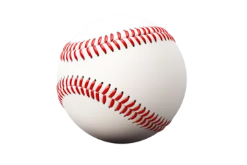Fotobehang White leather textured baseball ball with red stitches Realistic. isolated on a Transparent background. Generative AI © STF Design 