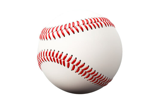 White leather textured baseball ball with red stitches Realistic. isolated on a Transparent background. Generative AI