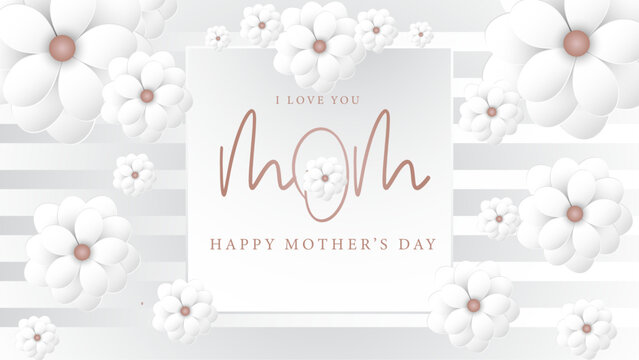 White vector happy mother's day background design with heart. Happy mothers day event poster for greeting design template and mother's day celebration